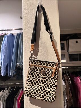 Coach Op Art Coated Canvas Crossbody Bag - Black & Cream w/ Leather Accents Y2K